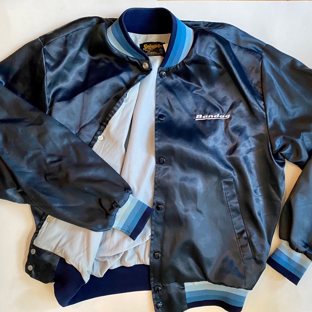 VNTG 80s Bandag Swingster Dark Blue Satin Bomber
